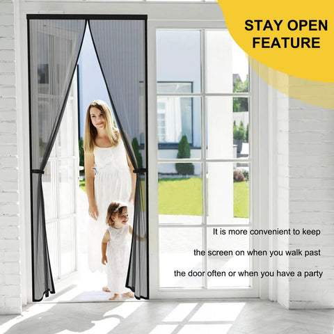 Magnetic Screen Door for French Doors, Reversible Left Right Opening, Fits 72 by 80 Inch Doors, easy install on white patio