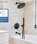 3 Function Rain Shower System With Wall Mount Tub Shower Combo Handheld Spray Tub Spout 10 Inch Rain Head Matte Black Finish For Modern Bathrooms Upgrade Today installed on bathroom wall