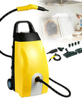 Gavscient Portable Steam Cleaner With Six Brush Heads heavy-duty hot steam machine in yellow with hoses and attachments.