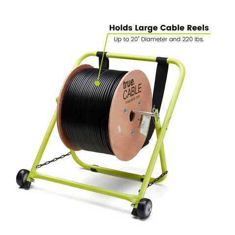 Industrial Wire And Cable Caddy With Wheels And Pull Strap Heavy Duty Steel Dispenser for reels up to 20 inch diameter and 100 pound capacity