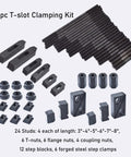 58 Piece T Slot Clamping Kit Set For Fixtures And Milling Pro Grade Step Hold Down Clamps layout with all components visible