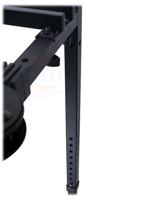 Close-up of adjustable leg of Double Piano Keyboard Stand With Laptop Mount QuickFOLD Series 2 Tier Totally Portable Studio Rack.