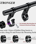 Handlebar Extender 8 Inch Cross Bar For Mounting Bike And Motorcycle Accessories Like Phone Holder GPS Navigation Action Camera And Extra Lights For Safer Hands-Free On The Go with rubber ring inserts displayed