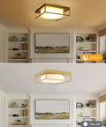 15 Inch Flush Mount Ceiling Light Fixture In Gold Finish With Opal Frosted Glass in bedroom showing dimmable feature on and off