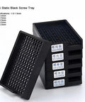 Fully Automatic Screw Arrangement Machine With Six Trays To Keep Your Workbench Hella Organized And Make Fastener Sorting A Total Breeze For Serious Builders Nationwide showing anti-static black screw trays for bolt sorting.