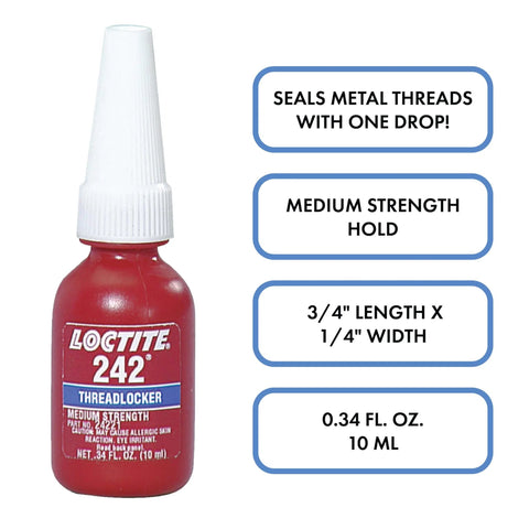 Front view of Blue Removable Thread Locker, Medium Strength 242 Series, 10 mL bottle for bolt and screw threads.