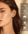 Legit Hella Comfortable Titanium Flat Back Screw On Stud Earrings For Men And Women, nickel-free, worn in ear, cz stones visible.