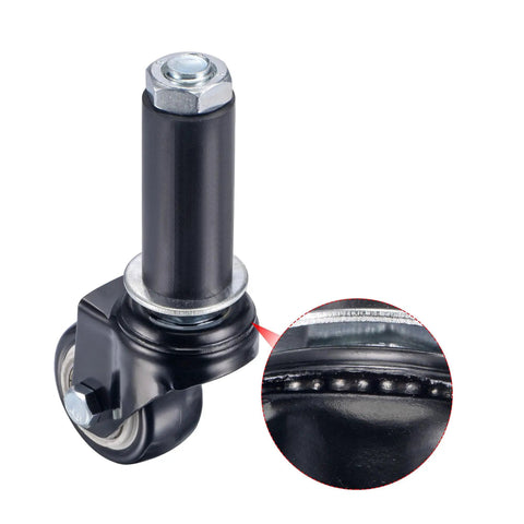 Heavy Duty Swivel Expanding Stem Casters With 1.5 Inch PVC Wheels For Kitchen Prep Tables close-up image of caster showing black PVC wheel and mount.