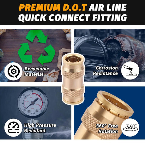 5 Piece 5/8 Inch Quick Push To Connect Brass Fittings Union Straight DOT Approved Air Line Adapter highlighted features