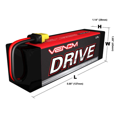 Heavy Duty 5000mAh 11.1V LiPo Battery Pack With 35C Continuous Discharge for RC Cars and Drones, showing dimensions