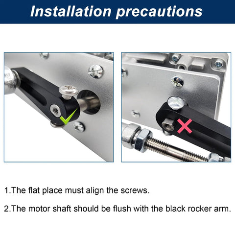 Reciprocating linear actuator installation diagram showing left correct mounting and right incorrect mounting.
