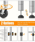 Heavy Duty 4 Tier Steel Wire Storage Rack On Wheels, Adjustable Metal Shelves, 1600 Lb Total Capacity, 72 Inch Tall Garage Kitchen Pantry Organizer, 18 Inch Deep By 36 Inch Wide, Silver with leveling feet and wheels