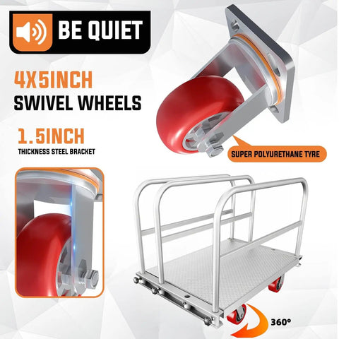 Beefy Heavy Duty Platform Cart With 2500 Lbs Capacity And 4 Swivel Casters, 36x24 Inch Steel Deck, 3 Side Handrails