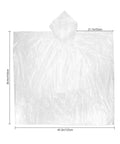 Disposable Rain Ponchos For Adults Six Pack With Drawstring Hood Lightweight And Fifty Percent Thicker Material Emergency Clear Ponchos For Sudden Downpours Grab And Go Travel Outdoor Events, dimensions shown