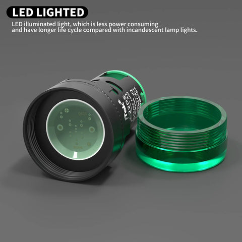 Green 120V LED Indicator Light Energy Saving Pilot Lamp For Panel Mount 22mm Seven Eighths Inch Hole AC DC Compatible