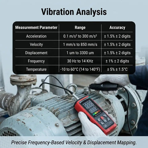 Handheld Digital Vibration Meter 3 In 1 Tester For Motors And Bearings Pro Grade Vibrometer Measuring Acceleration Velocity And Displacement Real Time Waveforms On A HD TFT Screen For Quick Diagnostics. vibration analysis on industrial motor