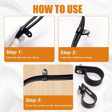 No Sweat 306 Piece Cable Clips And Wire Mount Assortment Kit featuring R Type clamps shown in three steps for cable installation.