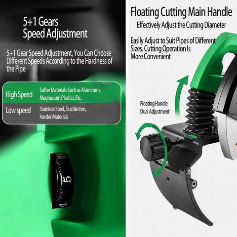 Electric Pipe Cutting Machine With Automatic Pipe Cutter And Deburring Tool showcasing speed adjustment dial and handle adjustment