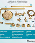 Parts of Brass Wall Mount Shower Faucet Set With 8 Inch Rain Shower Head Dual Cross Handles Handheld Spray Two Function Diverter