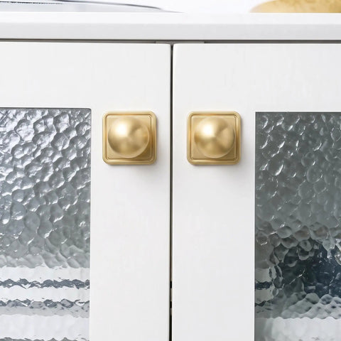 Slick Gold Zinc Alloy Cabinet Knobs With Premium Square Backplate And 1 Inch Round Ball Pulls For Kitchen Drawers Dressers Wardrobes Top Shelf Cupboard Furniture Hardware on white cabinet.