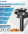 CNC Spoilboard Surfacing Router Bit With One Half Inch Shank And Two Inch Cutting Diameter, Balanced Two Plus Two Carbide Inserts For Slab Flattening And Planing, Industrial Grade Woodworking Tool with replaceable blades