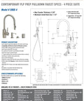 Top Shelf Contemporary Pull Down Kitchen Faucet With Slick Operation And Hardcore Brass Core In A Sick Matte Antique Copper Finish specifications sheet showing dimensions and features.