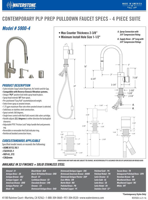 Heavy Duty Prep Kitchen Faucet With Pull Down Spray Head In Matte Antique Pewter specifications diagram detailing dimensions and components.