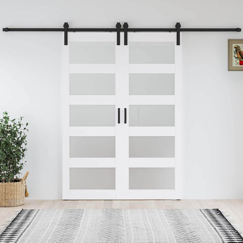 80 By 84 Inch Glass Barn Door Set With Sliding Hardware Kit For 76-78 Inch Openings Double 40 By 84 Panels Modern Farmhouse Style