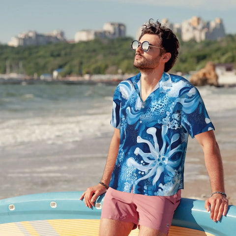 Ice Flowers Print Short Sleeve Shirt With Collar For Yacht Parties And Summer Nights Black Mens Shirt Breathable Soft Fabric Versatile Look Easy Throw On With Jeans Or Shorts For Everyday Vibes