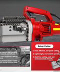 Portable Electric Rebar Cutter With 1250W Or 1700W Pure Copper Motor For High Speed Hydraulic Cutting In Rail And Construction Projects Heavy Duty Steel Bar Slicer Machine close-up of cutting mechanism and handle.