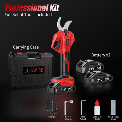 Cordless Electric Pruning Shears With 2 Inch Cutting Diameter LCD Display Dual 2Ah Batteries Brushless Power Kit.