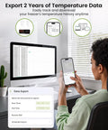 WiFi Freezer Thermometer Alarm With Digital Monitor Hub, App And Email Alerts, 2 Year Data Export, No Subscription Fee, 2 Remote Temperature Sensors For Home Refrigerator And Freezer showing data export screen