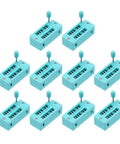Image of a 10 pack Universal ZIF IC Test Socket 14 Pin 2.54mm Pitch shown from a top angle, tinker-friendly locking sockets for easy insertion.