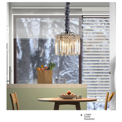 Modern Crystal Chandelier With K9 Crystals And Warm Gold Frame, 4 Light Flush Mount Ceiling Fixture In Chrome Finish Over Table
