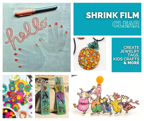Clear Shrink Plastic Craft Sheets 8.5 X 11 Inches 50 Pack Premium Transparent Film with crafts and designs.