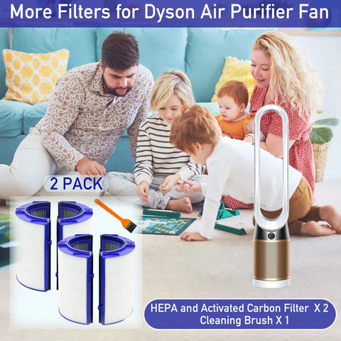 Family playing in living room with 2 Pack Replacement Filters For Air Purifier TP06 HP06 PH01 PH02 TP07 HP07 TP09 HP09 With Cleaning Brush Kit