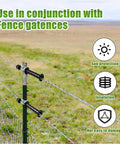 Spring Loaded Electric Fence Gate Handle Kit With T Post Insulators and wire on outdoor fence post in field