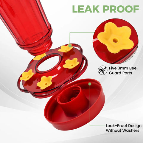 Two Pack Glass Hummingbird Feeders, 14 Ounce Capacity, Five Feeding Ports, Wide Mouth For Easy Filling And Cleaning, includes Leak Proof Gasket