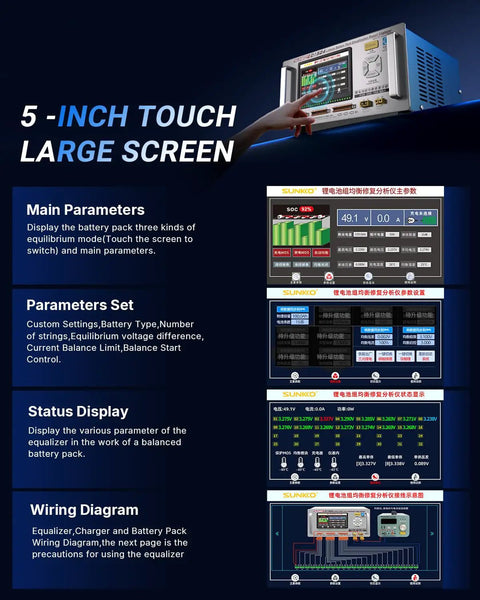 5-inch touch screen display features of Battery Balancer 15A 24S Passive Equalizer With Pulse Discharge And Charge