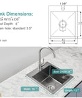15 Inch Black Bar Sink Drop In Topmount Or Overmount Single Bowl Prep Kitchen Sink Handmade 20 Gauge T304 Stainless Steel