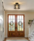 Must Have Industrial Black Hexagon Farmhouse Ceiling Light Fixture in a foyer, semi flush mount, 9.5 inch, 1 light installed view