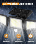 Outdoor Solar Flood Lights 210 LED 2500LM Three Head Motion Sensor in rain with IP65 waterproof feature