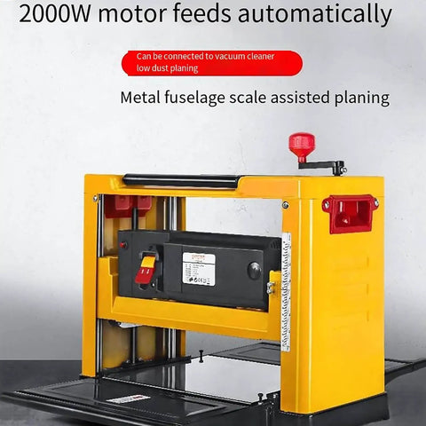 Heavy Duty 2000W Benchtop Planer Slick 13 Inch Desktop Electric Jointer with automatic feeding motor and metal scale.