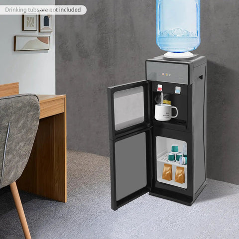 Top Loading Water Cooler Dispenser with Hot and Cold Water, Removable Drip Tray, LED Indicators, bottom storage, 5-gallon bottles.
