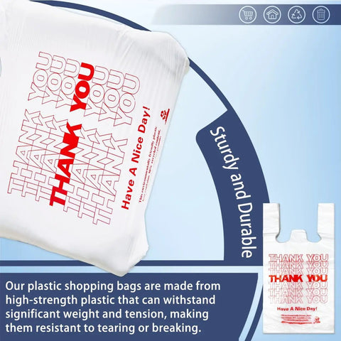 White Thank You Plastic Grocery Bags 11 By 6 By 21 Inches 100 Pack Reusable And Disposable Supermarket Bags For Shopping And Takeout Handy Everyday Carry with thank you print