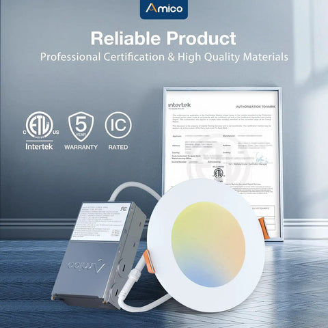 12 Pack 4 Inch Ultra Thin LED Recessed Dimmable Ceiling Lights With Junction Box 5CCT Selectable 2700K 3000K 3500K 4000K 5000K 11W ETL FCC