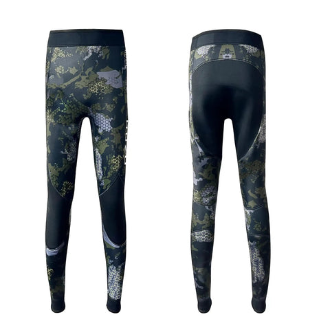 Men Spearfishing Wetsuit Neoprene 3mm And 1.5mm Camouflage Diving Suit Two-Piece Set For Freediving Snorkeling And Scuba Dive Camo Green XX-Large Built For Flex And Comfort In Saltwater showing back view of pants.