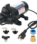 Automatic On Demand Diaphragm Pump 115V 4.0 GPM 45 PSI Workhorse For Kitchen And Bathroom RV Boat Marine Yacht Caravan Garden With Built In Pressure Switch Runs Dry Without Damage And Ball Bearing Drive For Longevity with accessories
