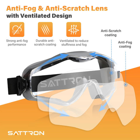 Over Glasses Safety Goggles With Panoramic Lens Anti Fog And Scratch Resistant ANSI Z87.1 Eye Protection vented design