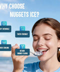 Countertop Nugget Ice Maker Pebble Ice Machine Six Minute Quick Snap Self Cleaning Compact Portable Design Cranks Out Twenty Six Pounds Soft Chewable Ice Daily in use, showing easy chewable ice.